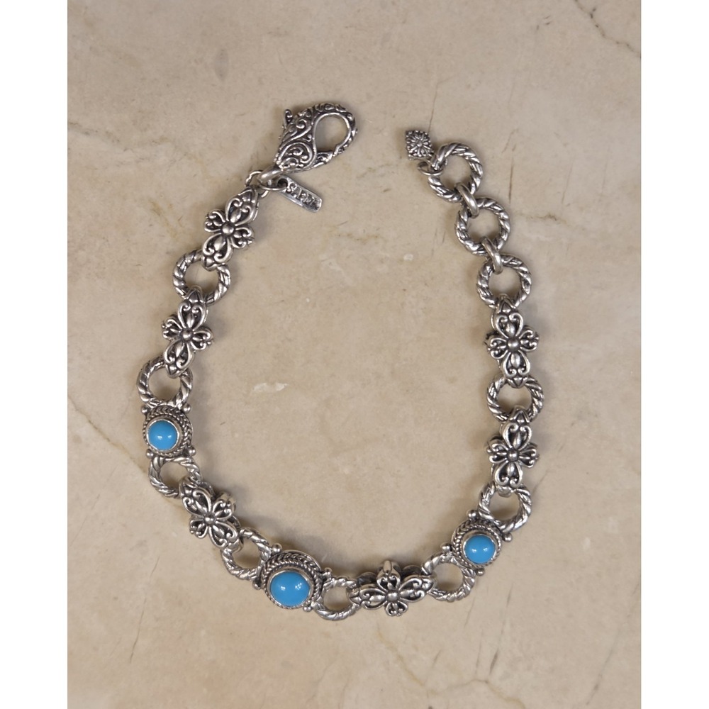 Rare Sarda Sterling Silver & Turquoise Ornate Bracelet 7-8.25" Fine Jewelry